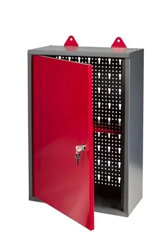Werkstattschrank zum Aufhängen mit Türen und Lochwand - Metall Werkstattschrank, ideal für Handwerksbetriebe und Hobby-Werkstätten. Mit abschließbarer Tür und Euro-Lochwand für optimale Werkzeugaufbewahrung.
