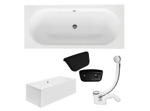 Badewanne Rechteck VITAE 150x75 mit Schürze und Badkissen - Moderne rechteckige Badewanne mit rutschsicherem Boden und einfacher Reinigung. Ideal für entspannende Stunden im Badezimmer. CE-zertifiziert und mit 10 Jahren Herstellergarantie.