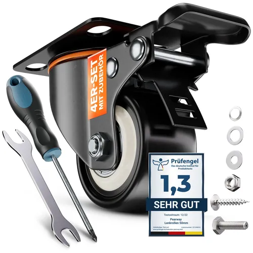 ™ Schwerlastrollen 50mm - Tragkraft bis 320kg 4x Bremse - extra leise  langle...