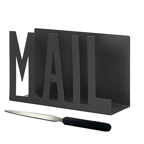 Hoshisea Briefablage, Schwarz Metall Brief Sortierer, Schwarz Briefständer, Metall Briefablage, mit Brieföffner, Aktenregal geeignet für Zuhause, Büro, Schule