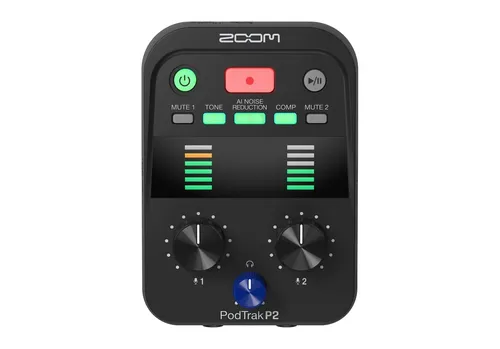 Zoom P2 PodTrak tragbarer Podcast Recorder - Audio-Mischpulte ohne Verstärker, ideal für Mobile Podcast-Aufnahmen mit 2 USB Mikrofoneingängen und professioneller Audioqualität.