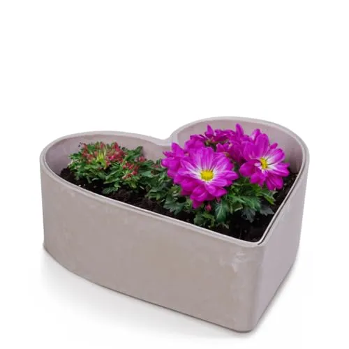 matches21 wetterfeste Pflanzschale Herz für draußen - große Dekoschale in Sand marmoriert als Blumen-Schale - Garten-Deko Schale in 22 cm für Blumen oder Friedhof Grabschale als Grab-Schmuck