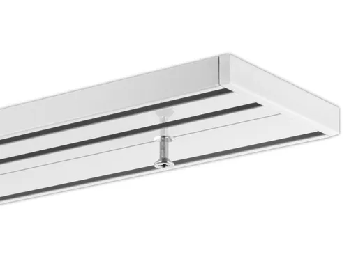 Gardineum Gardinenschiene System Objektschiene 3-läufig, vorgebohrt - Moderne 3-läufige Gardinenschiene aus Aluminium, vorgebohrt für einfache Montage. Ideal für vielseitige Dekorationen, erhältlich in Wunschlängen bis 400 cm.
