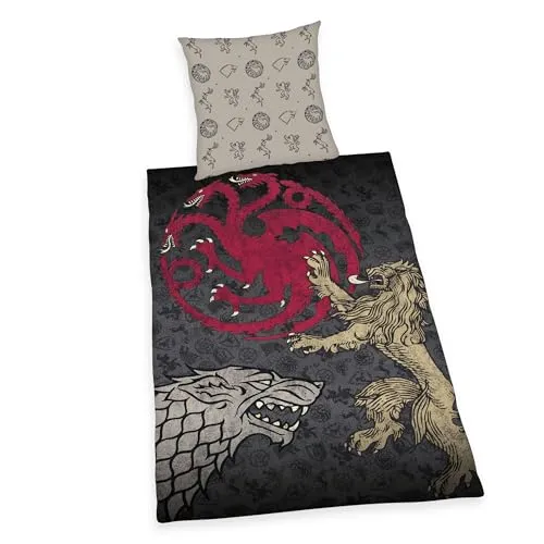 Game of Thrones Bettwäsche Set - Bettwaren-Set für Kinder mit aufregendem Game of Thrones Motiv, 100% atmungsaktive Baumwolle für optimalen Schlafkomfort und einfaches Beziehen dank leichtläufigem Reißverschluss.