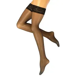 Yenita® Halterlose Feinstrümpfe (2-Paar) mit floraler Spitze schwarz L/XL