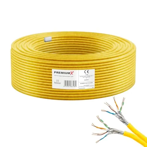 Premium X 15m CAT 7A Netzwerkkabel - Ethernet-Kabel für Hochgeschwindigkeits-Netzwerke, ideal für professionelle Anwendungen mit geringer Störanfälligkeit und PoE-Unterstützung.