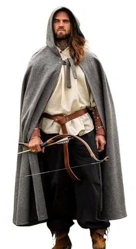 Leonardo Carbone® Unisex Mittelalter Wollumhang Hervir mit langer Kapuze - Erlebe den stilvollen Mittelalter Wollumhang Hervir aus schwerem Wollgemisch. Mit wasserabweisenden Eigenschaften und einer langen Kapuze ist er perfekt für Festivals und LARP. Hochwertige Verarbeitung für unvergessliche Abenteuer!