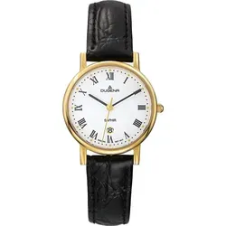 Dugena Quarzuhr Zenit 4460366-1: Elegante Armbanduhr aus Edelstahl - Armbanduhren mit 28,5 mm Gehäuse aus goldfarbenem Edelstahl, Saphirglas und schwarzem Lederarmband - stilvolles Design für jeden Anlass.