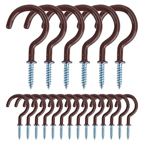 MengH-SHOP Schraubhaken Cup Haken Schrauben Vinyl Beschichtet Mehrzweckhaken 2 Zoll Ösenhaken Deckenhaken für Tasse, Windspiele, Laternen und Mehr, 20 Stück (Braun)