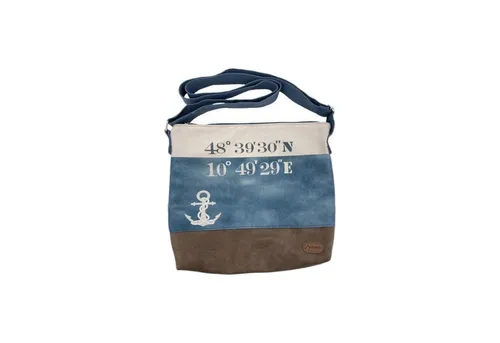 VewoTex Umhängetasche Damen » Maritimer Vintage Stil » Weiß/Blau/Braun ca. 28 x 32 cm (Einzelne Tasche, 1-tlg., Kein Set), » Damen Handtasche » maritime Tasche mit Schultergurt