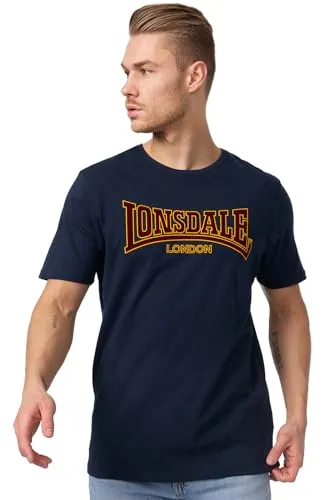 Lonsdale Herren T-Shirt CLASSIC - T-Shirt für Herren in normaler Passform, aus 100% Baumwolle, mit stylischem zweifarbigen Flockdruck und klassischem Rundhalsausschnitt – ideal für den lässigen Look.