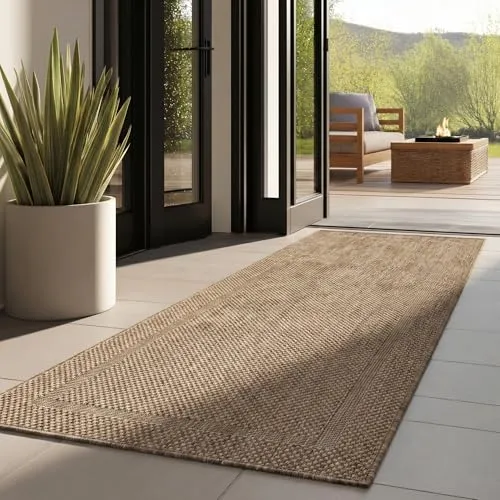Outdoor Teppich Wetterfest Einfarbiges Design Terrasse Balkon Teppich Küche Garten Sisal-Look Küchenteppich Läufer Flur, Größe: 80 x 150 cm, Farbe: Braun