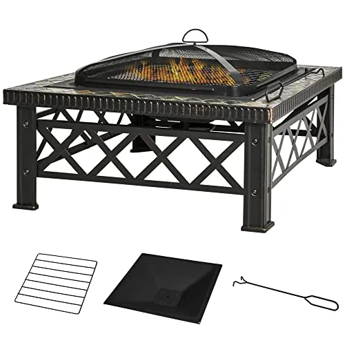 Outsunny 3-in-1 Feuerschale Feuerkorb mit Grillrost - Multifunktionale Feuerstelle für Garten und Terrasse, ideal zum Grillen und für gemütliche Abende. Mit hitzebeständigem Stahlrahmen und sicherem Funkenschutz.