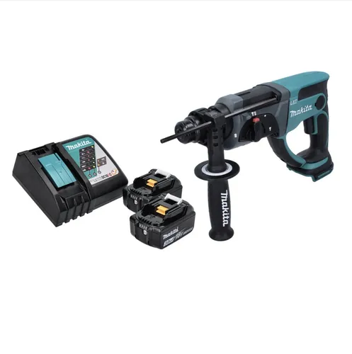 Makita DHR 202 RF Akku Kombihammer 18 V - Akkuschrauber mit 2,0 J Schlagkraft, inkl. 2x 3,0 Ah Akkus und Ladegerät – ideal für kraftvolles Bohren und Meißeln ohne Kabel.