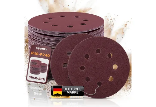 BOOMET Schleifpapier 125mm Klett Set · 40 Stück in P 80 Körnung · 8 Loch Schleifscheiben für Exzenterschleifer 125 · Schleifpads in Körnung 40 60 80 100 120 240