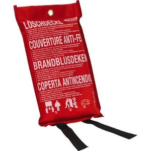 Abus Löschdecke LD1118 - 100 x 100 cm, sicher verpackt im Poly-Bag - Feuerlöschmittel für Fett- und Ölbrände bis 3 Liter, platzsparend in robuster Tasche mit Grifflaschen für schnelle Entnahme, zugelassen nach DIN EN 1869:2001.