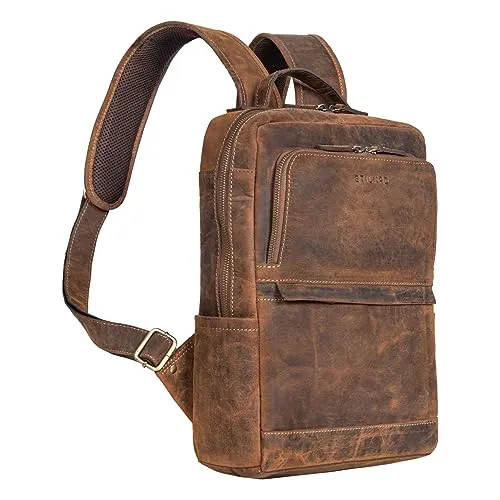STILORD 'Albie' Laptop-Rucksack aus Leder für 13,3 Zoll Laptops - Eleganter Unisex Business-Rucksack aus echtem Leder, ideal für Büro, Uni oder Schule. Maximale Organisation mit großem Hauptfach und Anti-Diebstahl-Fach.