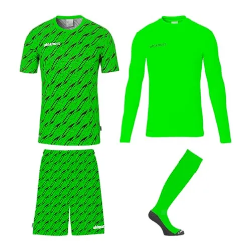 uhlsport Torwart Set - Progressives Fußball Trikotset - Komplettes Torwart-Set für Kinder und Erwachsene, bestehend aus Shirt, Baselayer, Hose und Stutzen aus 100% recyceltem Polyester - ideal für Training und Spiel.