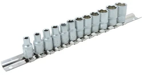 FAMEX Steckschlüssel 570-20 Steckschlüssel-Einsätze (matt, verchromt, Wellenprofil, 13 St., Chrom-Molybdän-Stahl, äußert robust), CV-Stahl, 4-13mm, Rändelung