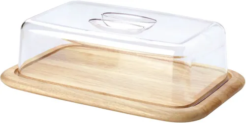 Continenta Käseglocke mit Holzunterteil - Servierplatte aus Holz und Kunststoff, ideal zum Frischhalten von Käse, stilvolles Design in natur und transparent.