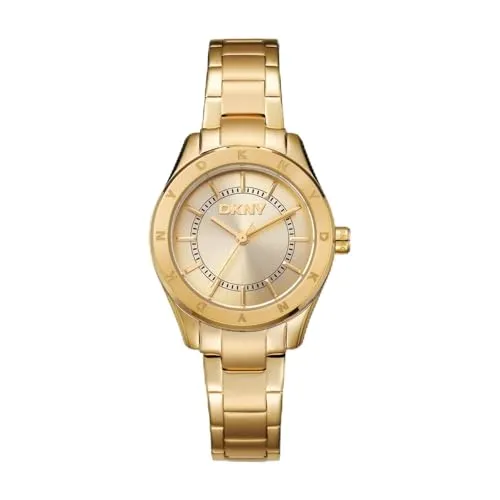 DKNY Chambers Glitz DK1L018M0035 Damen-Armbanduhr - Armbanduhren für Damen mit elegantem Gold-Design, Quarzwerk und 50m Wasserdichtigkeit – perfekt für stilvolle Anlässe.