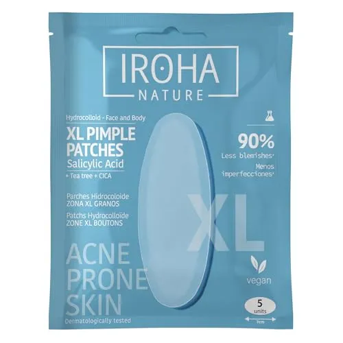 IROHA NATURE - XL-Getreidepflaster 5 Einheiten | Anti-Akne mit Salicylsäure, Teebaum und Centella Asiatica | Anti-Unvollkommenheits-Gesichtspflaster | Pickelbehandlung für Gesicht und Körper | Zu Akne