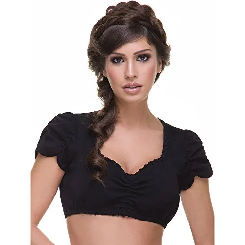 Almbock Dirndlbluse schwarz - Dirndlbluse Baumwolle aus 100% feiner Baumwolle - Schwarze Kurzarm Dirndlbluse Gr. 36 - Modell Linn B100