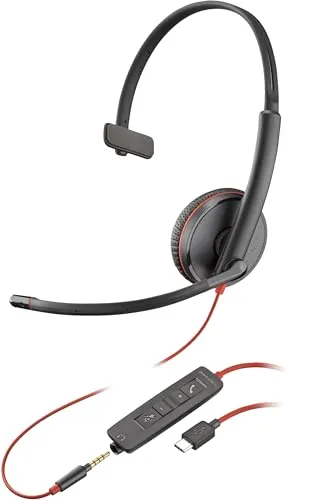 POLY Blackwire C3215 Monaural Headset mit Tragetasche - Kopfhörer für Büro & Callcenter mit herausragender Audioqualität, Noise Cancelling Mikrofon und tragbarem Design für flexibles Arbeiten.