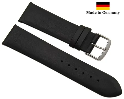 22mm Kalbsleder Uhrenarmband Uhrenband Uhrband Schwarz mit Silberschließe
