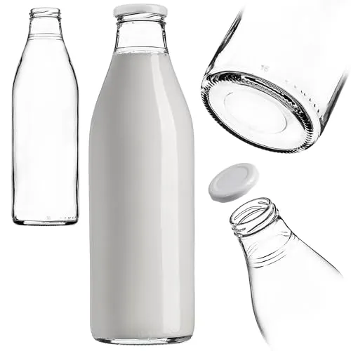 KADAX Milchflaschen 1L mit Deckel, Saftflaschen aus Glas, Glasflaschen 1 Liter mit Schraubverschluss, leere Flaschen zum Befüllen mit Milch, Weithalsflasche (1 Stück)