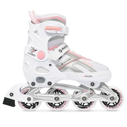 RAVEN Pulse Inline Skates Inliner für Kinder und Erwachsene OPTIONAL 2in1 mit Schlittschuhen verstellbar (White/Pink ohne Kufen, 37-40 (23,5-26cm))