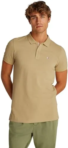 Tommy Jeans TJM Slim Placket Polo EXT S/S Polo Men’s, Beige (Relic Tan) - Poloshirt für Herren aus 100% Bio-Baumwolle, zeitloses Slim Fit Design mit klassischem Polokragen und hohem Tragekomfort für Büro und Freizeit.