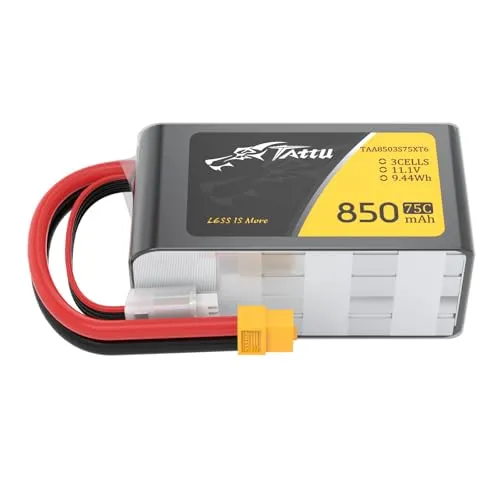 Tattu 3S Lipo Akku 850mAh 11.1V 75C 3S1P Batterie mit XT60 Stecker für FPV Racing Quadrocopter 150 180 Größe