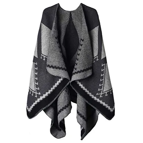 Winter Warme Poncho Schal Wrap - Herbst Open Front Cape Winddichte Strick Wolle Mantel Decke Kap-Schal Übergroße Winterdecke Reversible Dicke Cardigan Coat für Frau Mädchen Festliche Geschenke