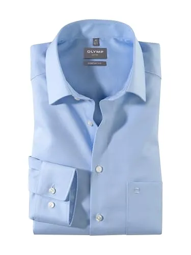 OLYMP Herren Oberhemd Langarm Luxor Natté, modern fit, hellblau - Herrenhemden in modern fit mit pflegeleichtem Natté-Muster und Global Kent Kragen, ideal für den stilvollen Alltag.