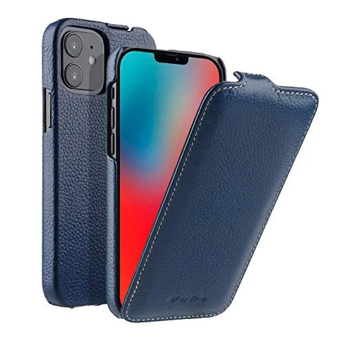 MELCKO Hülle passend für Apple iPhone 12 MINI (5,4 Zoll), Handyhülle mit beschichtetem Leder, Flip-Case, Schutzhülle klappbar, dünne Handy-Tasche, Slim Cover, Blau