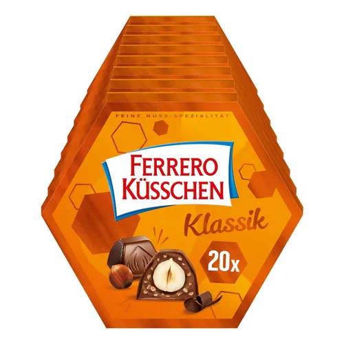 Ferrero Küsschen 178 g, 8er Pack - Schokoladenriegel – Jetzt im Vorratspack genießen! Die köstliche Pralinen-Spezialität vereint feine Haselnuss mit cremiger Schokolade für ein unvergleichliches Geschmackserlebnis.