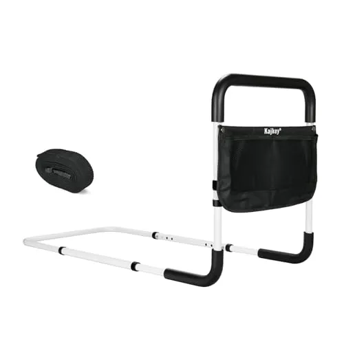 kajkey Aufstehhilfe Bett – längenverstellbar 78–95 cm & höhenverstellbar 43–53 cm, stabile Bett Aufstehhilfe aus Kohlenstoffstahl bis 150 kg, rutschfeste Griffe & Doppeltasche