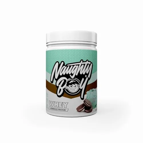 Naughty Boy Advanced 100% Whey Protein Pulver | Muskelaufbau & Recovery Shake mit optimalem Geschmack & Mischbarkeit | Zuckerarm | (Mint Cookies & Cream, 900g)