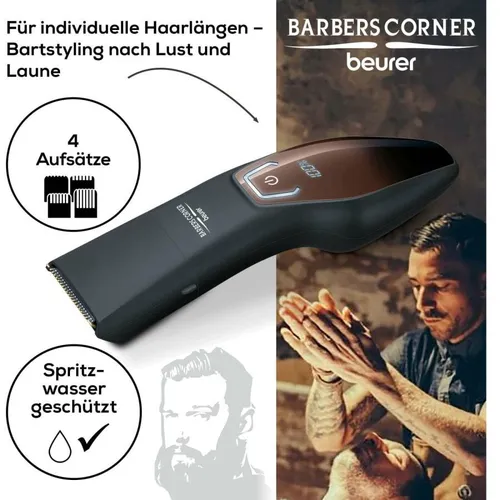 BEURER Bartschneider BarbersCorner HR 4000 - Spritzwassergeschützt (IPX4), 10 Schnittstufen für individuelles Styling und pflegeleicht zu reinigen