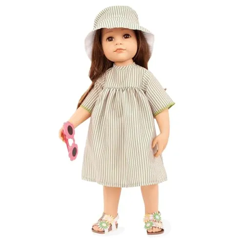 Götz 2559013 Hannah Summertime – 50 cm große Stehpuppe mit braunen Haare und braune Augen in 7 teiligen Set