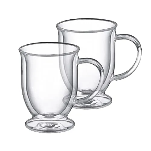 AMBITION Doppelwandige Kaffeegläser 2 Stück 370 ml Mia Glastassen auf Fuß für Kaffee Tee Cappuccino transparent