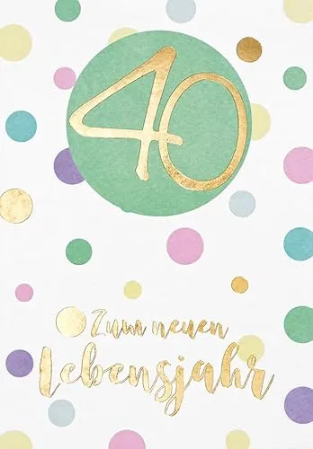 Perleberg hochwertige Geburtstagskarte mit Goldschrift & Punkte Motiv - edle Karte zum 40. Geburtstag inkl Umschlag - Geburtstagskarten in Premium-Qualität 11,6 x 16,6 cm