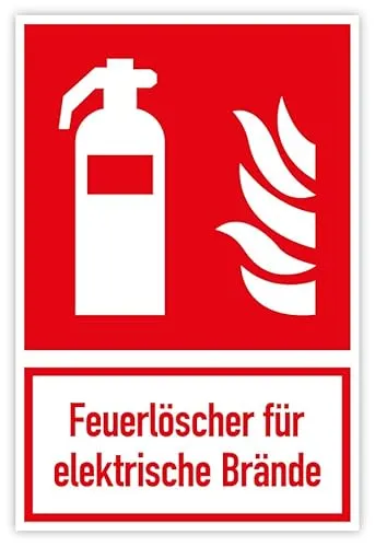 Aufkleber Brandschutzzeichen „Feuerlöscher für elektrische Brände“ Kombischild Symbol Folie nach ISO 7010 (F001) | 20x30cm Made in Germany
