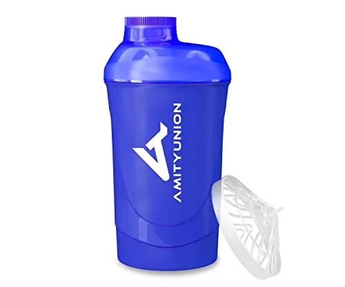 Eiweiß Shaker 800 ml mit Sieb - Deluxe Fitness Becher - Protein Shaker auslaufsicher - BPA frei, Mit Skala für cremige Whey Proteinpulver Shakes, Protein Isolat und BCAA Konzentrate in Dunkelblau