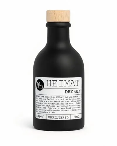 HEIMAT Dry Gin Miniatur (1x 50ml) zum Probieren mit 18 Botanicals wie Salbei, Thymian, Apfel, Lavendel, Ingwer aus der Heimat Destille, kleine Flasche Probiergröße Geschenk