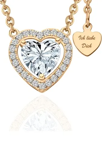 Halskette Damen Rosegold Herzkette – Ich Liebe Dich Herz-Anhänger - Ketten für Damen, zeitloses Design mit versteckter Liebesbotschaft am hochwertigen Verschluss – das perfekte Geschenk für besondere Anlässe!