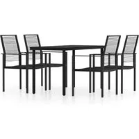 vidaXL 5-tlg. Garten-Essgruppe Schwarz - Gartenmöbel-Set mit pulverbeschichtetem Stahlrahmen und pflegeleichtem Hohl-Rattan, ideal für stilvolle Outdoor-Dinner und langlebigen Komfort.