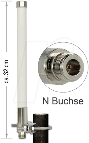 Delock LoRa 868 MHz Antenna 32 cm - ungerichtet - WLAN-Zubehör mit 3 dBi Leistung, ideal für Außenanwendungen dank einfacher Stangenbefestigung und zuverlässiger Signalübertragung.