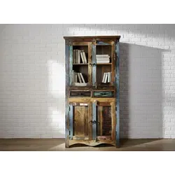 MASSIVMOEBEL24.DE Altholz Vitrine SPIRIT - Glasvitrine aus massivem Altholz, 90x40x180 cm, einzigartiges Design und sofort montiert geliefert, ideal für stilvolle Wohnräume.